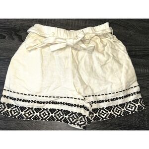 Lucky Brand Womens Ivory Embroidered Linen Blend Tie Waist Shorts - XS